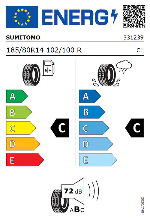 Tyre Label for Sumitomo SL727 185/80R14 102/100R