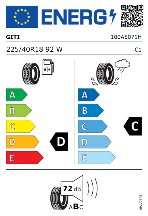 Tyre Label for Giti GitiControl 288 225/40R18 92W