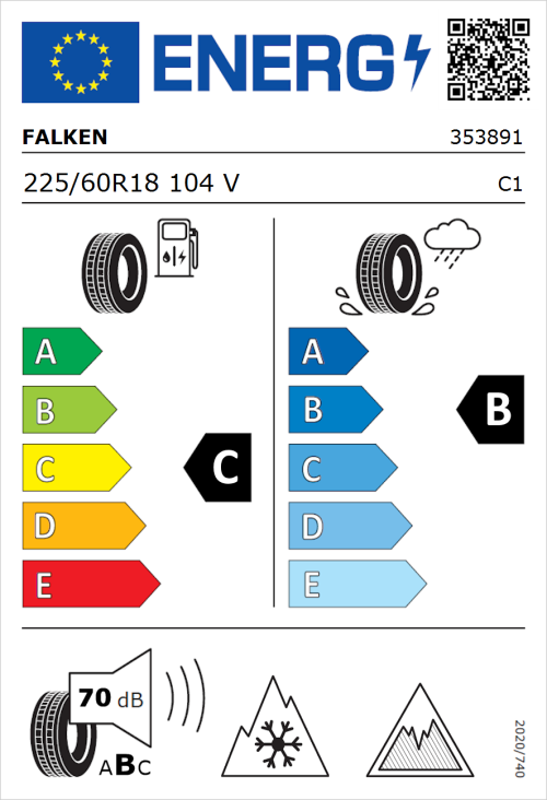 Tyre Label for Falken Eurowinter HS02 Pro 225/60R18 104V