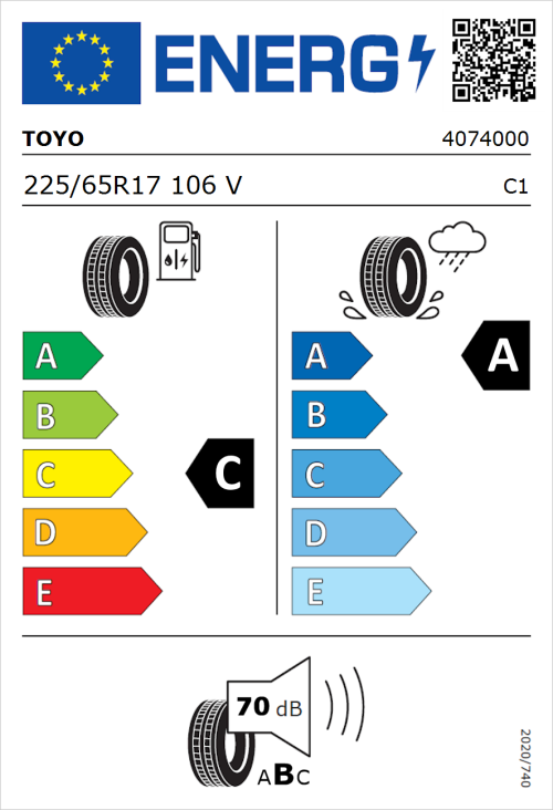 Tyre Label for Toyo Proxes Comfort 225/65R17 106V