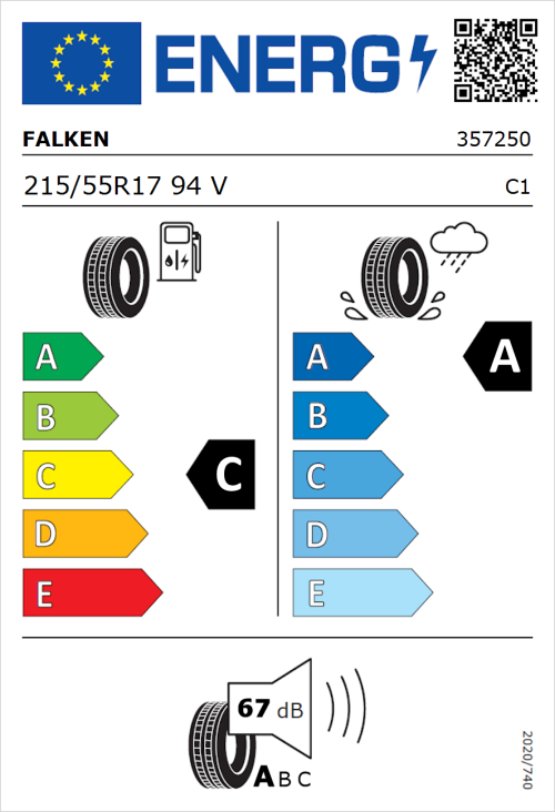 Tyre Label for Falken Ziex ZE320 215/55R17 94V