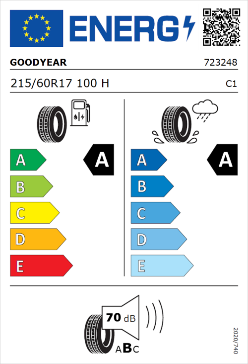 Tyre Label for Goodyear Ultragrip Performance 2 215/60R17 100H