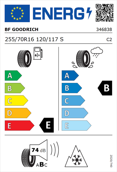 Tyre Label for BF Goodrich All Terrain T/A KO2 RWL 255/70R16 120/117S